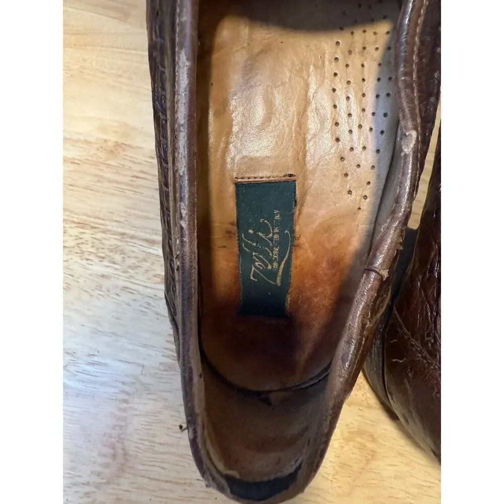 Zelli Made in Italy Ostrich Leather Slip On Loafer Shoes w Tassels Size 8.5 M JL